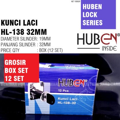 (BOX SET 12 PCS) HUBEN LOCK HL-138 / 32MM - Kunci Laci Padat Drawer Lock (GROSIR)