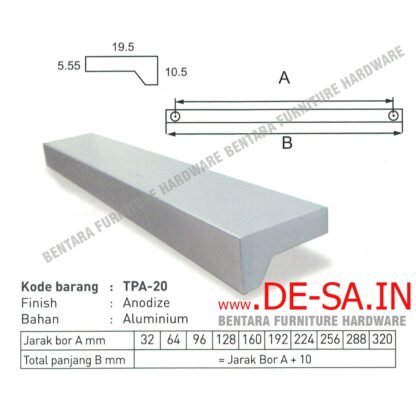 Huben TPA-20 192MM Tarikan Laci Meja Lemari Kabinet Gagang Pintu Handle Aluminium Anodize - Gambar 2