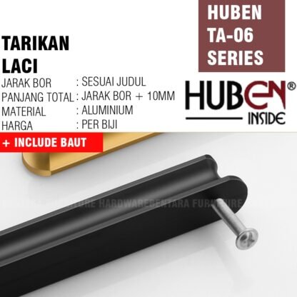 HUBEN TA-06 96MM TARIKAN LACI MEJA LEMARI Gagang Pintu Handle Aluminium BLACK GOLD HITAM EMAS - Gambar 4