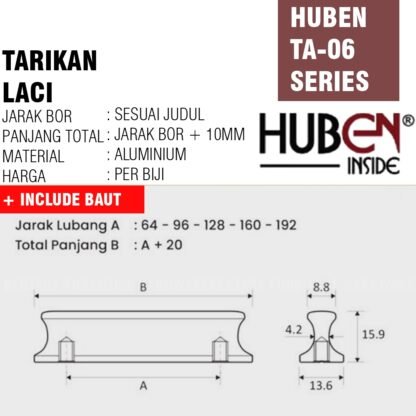 HUBEN TA-06 96MM TARIKAN LACI MEJA LEMARI Gagang Pintu Handle Aluminium BLACK GOLD HITAM EMAS - Gambar 5