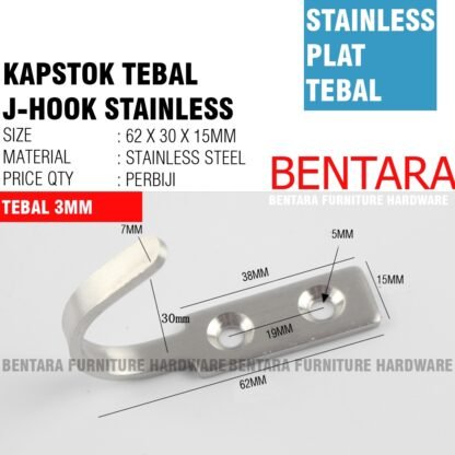 62MM KAPSTOK TEBAL STAINLESS STEEL Gantungan Baju J-Hook Premium Capstock Handuk Baju Toilet