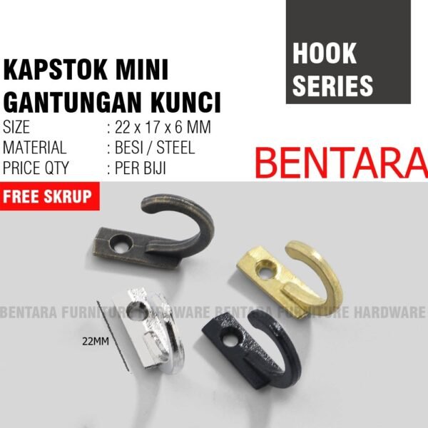 KAB.J-22.1 KAPSTOK BESI J-HOOK MINI 22MM 1 KAIT , GANTUNGAN KUNCI HOOK KUNCI CHROME BROWN KAPSTOK