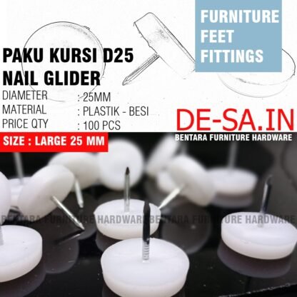 100 x Paku Kursi 25MM  - Besi Nail Glide Chair Hitam Putih