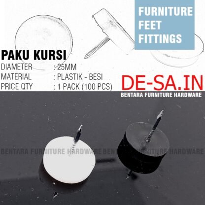 100 x Paku Kursi 25MM  - Besi Nail Glide Chair Hitam Putih - Gambar 2