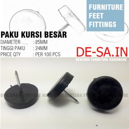 100 x Paku Kursi 25MM  - Besi Nail Glide Chair Hitam Putih - Gambar 4