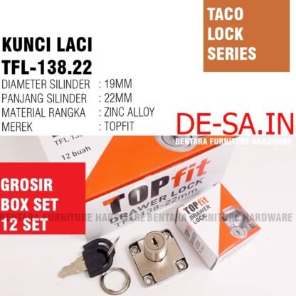 (BOX SET 12 PCS) TOPFIT TFL-138-22MM - KUNCI TACO KUNCI LACI EKONOMIS MURAH KUNCI MEJA (GROSIR)