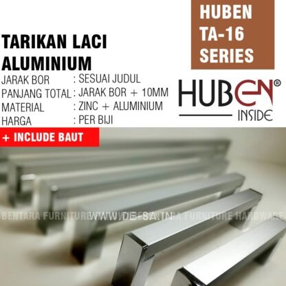 HUBEN TA-16 192MM TARIKAN LACI HANDLE ALUMINIUM 96 128 160 224 256 320 ANODIZE CHROME