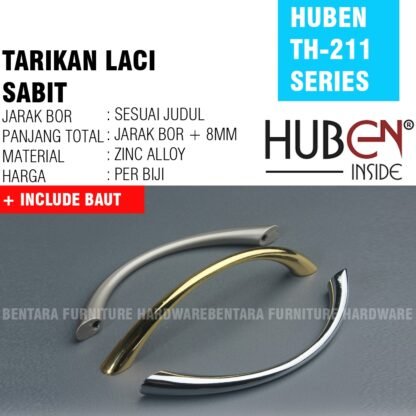 HUBEN TH-211 96MM TARIKAN LACI SABIT ZINC ALLOY 64 96 SATIN  PINTU LEMARI KABINET DAPUR