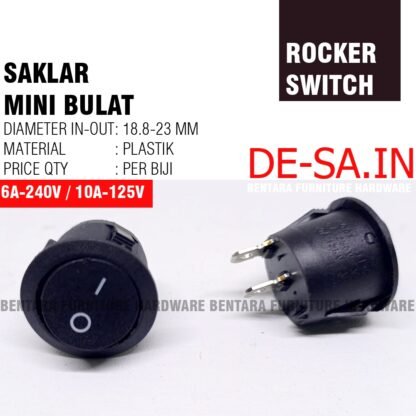 SF-B20 SAKLAR FURNITURE BULAT D-2OMM SWITCH ROCKER - Saklar Bulat 20MM - Medium Mini Switch On Off Hitam Putih - Gambar 2