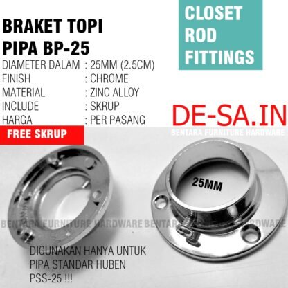 2X HARFIT BP-25 Braket Pipa Topi 1 Inchi (Lubang 25MM ) Untuk Pipa Bulat Standar Furniture PSS-25  Harfit