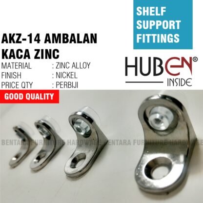 (GROSIR) HUBEN AKZ-14 FITTING AMBALAN KACA ZINC TEBAL - GLASS SHELF SUPPORT (500 PCS) - Gambar 3