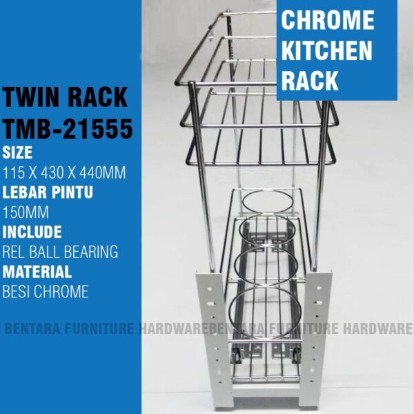 15 - 20 CM TWIN TMB-21555 / 22055 WW-3008C RAK BOTOL GELAS BESI CHROME CABINET RACK KITCHEN SET RAK DAPUR BAWAH BOTTOM