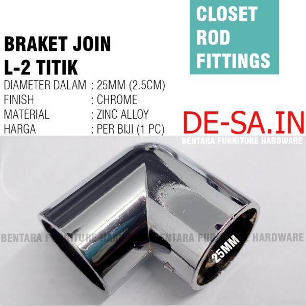 BP-25.BRAKET KONEKTOR PIPA  1 Inchi (Lubang 25MM ) Tipe L / Tipe T / Tipe F / Tipe K  - Hanya Kompatible Untuk Pipa Bulat Standar Furniture PSS-25 Huben Harfit - Gambar 4