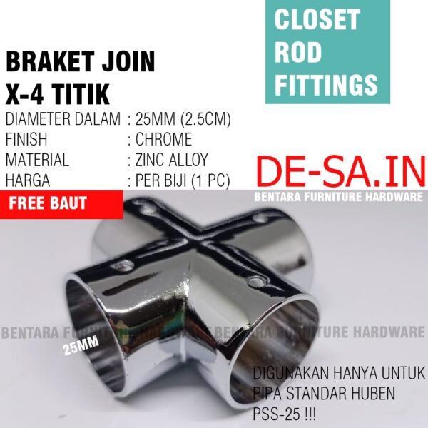 BP-25.BRAKET KONEKTOR PIPA  1 Inchi (Lubang 25MM ) Tipe L / Tipe T / Tipe F / Tipe K  - Hanya Kompatible Untuk Pipa Bulat Standar Furniture PSS-25 Huben Harfit - Gambar 6