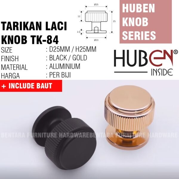 HUBEN TK-84 TARIKAN KNOB ALUMINIUM LACI MEJA LEMARI KABINET PINTU HANDLE BLACK GOLD HITAM EMAS