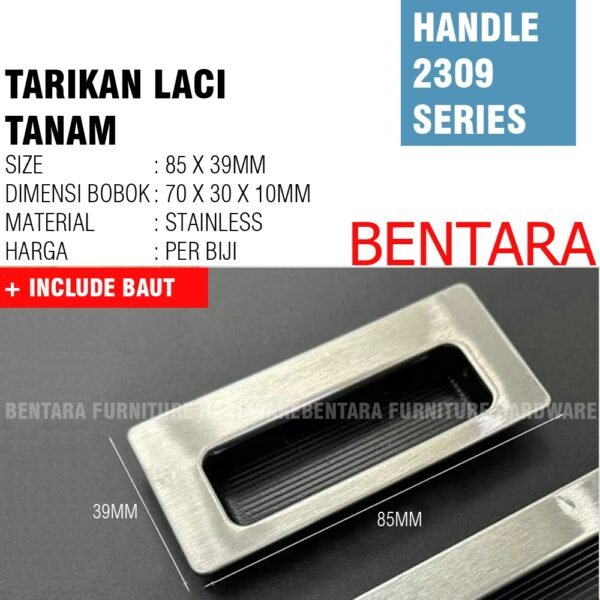 TS-2309 TARIKAN LACI TANAM STAINLESS - BLACK HITAM - HANDLE PINTU LEMARI DRAWER - Gambar 2