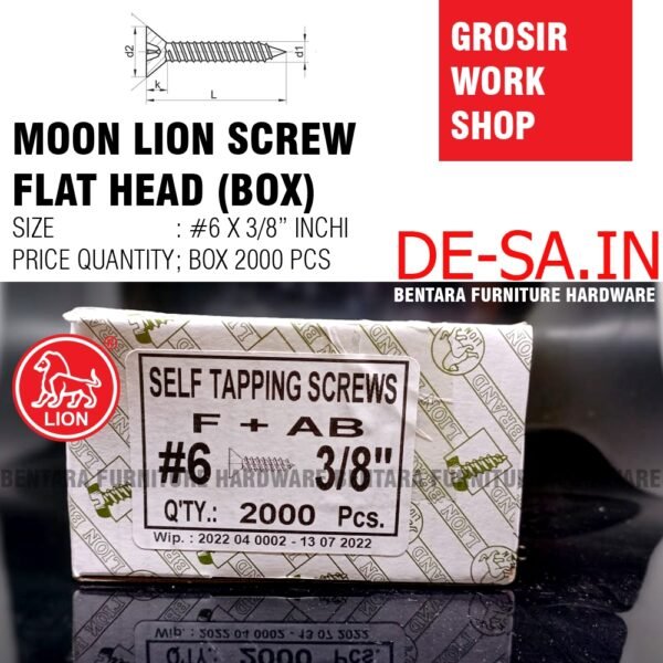 (BOX = 2000PCS) GS-ML MOON LION #6 X 3/8" INCHI Skrup Sekrup #6 X 9MM - High Quality Flat Head Self Tapping Screw (GROSIR SKRUP)