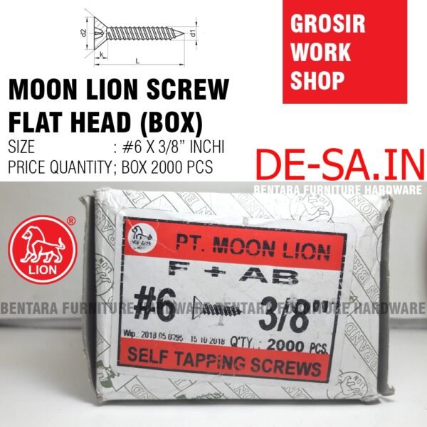 (BOX = 2000PCS) GS-ML MOON LION #6 X 3/8" INCHI Skrup Sekrup #6 X 9MM - High Quality Flat Head Self Tapping Screw (GROSIR SKRUP) - Gambar 2