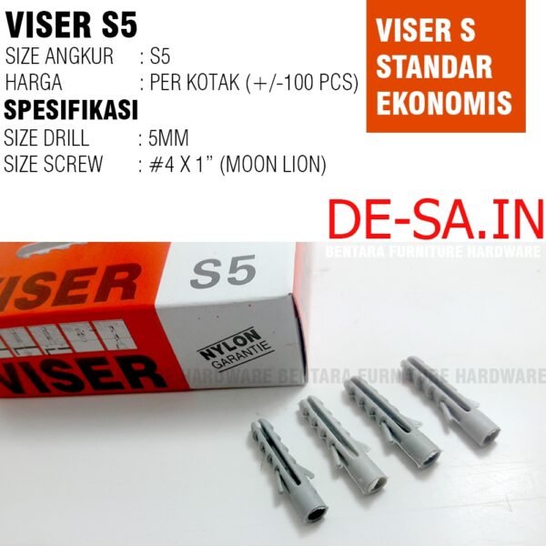 (BOX SET) VISE S5 Isi 100 PCS -  BASIC ANCHOR WALL PLUG DINDING TEMBOK ANGKUR VISERISME