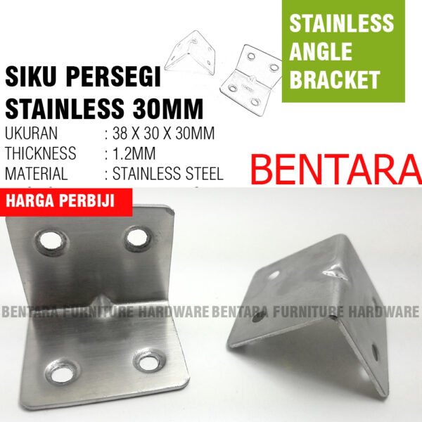 SP-SS 40MM SIKU PERSEGI STAINLESS 40 x 40 x 40MM  BRAKET- SIKU L STAINLESS STEEL L-SHAPED ANGLE BRACKET FASTENER 4 x 4 x 4 CM - Gambar 2