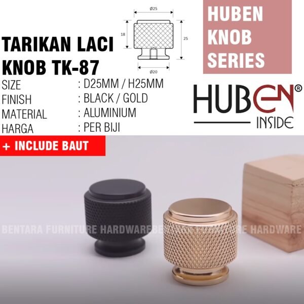 HUBEN TK-87 TARIKAN KNOB ALUMINIUM LACI MEJA LEMARI KABINET PINTU HANDLE BLACK GOLD HITAM EMAS