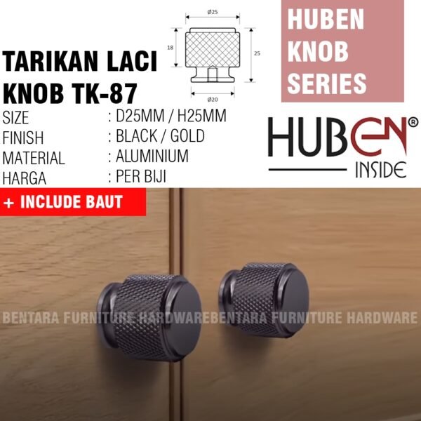 HUBEN TK-87 TARIKAN KNOB ALUMINIUM LACI MEJA LEMARI KABINET PINTU HANDLE BLACK GOLD HITAM EMAS - Gambar 2