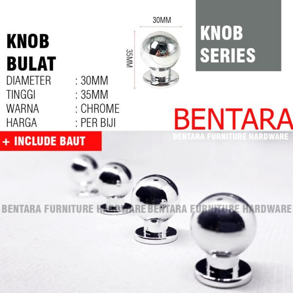 TKG-58 TARIKAN KNOB GUNDU CHROME LACI 25MM KILAP- HANDLE  DRAWER BULAT BUNDAR SOLID PREMIUM