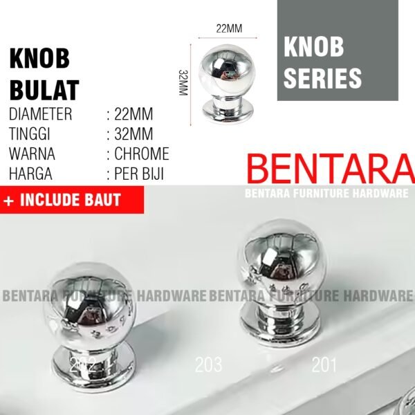 TKG-58 TARIKAN KNOB GUNDU CHROME LACI 25MM KILAP- HANDLE  DRAWER BULAT BUNDAR SOLID PREMIUM - Gambar 2