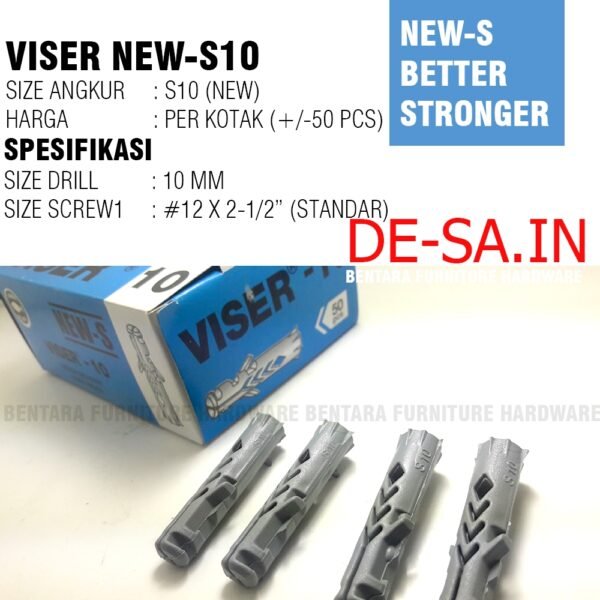 (BOX SET) ANGKUR NEW-S10 Isi 50 PCS - VISE ANCHOR WALL PLUG DINDING TEMBOK VISE-R VISERISME untuk skrup