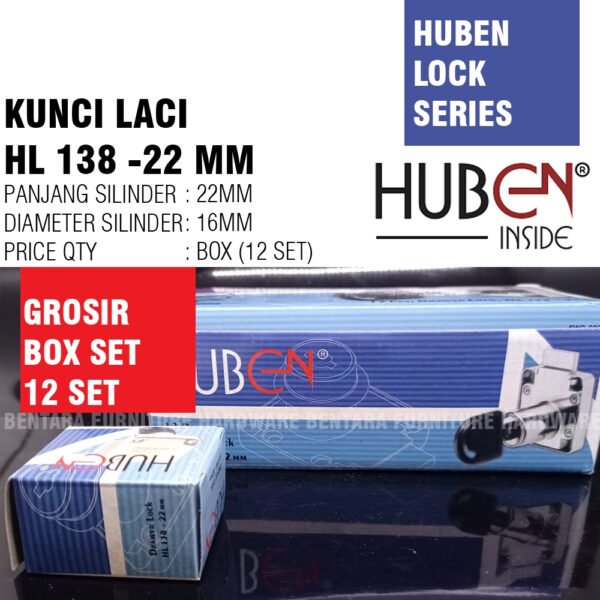 (BOX SET 12 PCS) Huben Lock HL-138 / 22MM - Kunci Laci Padat Drawer Lock (GROSIR)