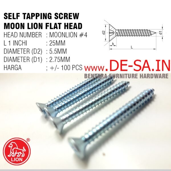 MOON LION SKRUP HEAD #4 - SELF TAPPING SCREW FLAT HEAD (FH) (1/1.5/2/2.5 CM - Gambar 5