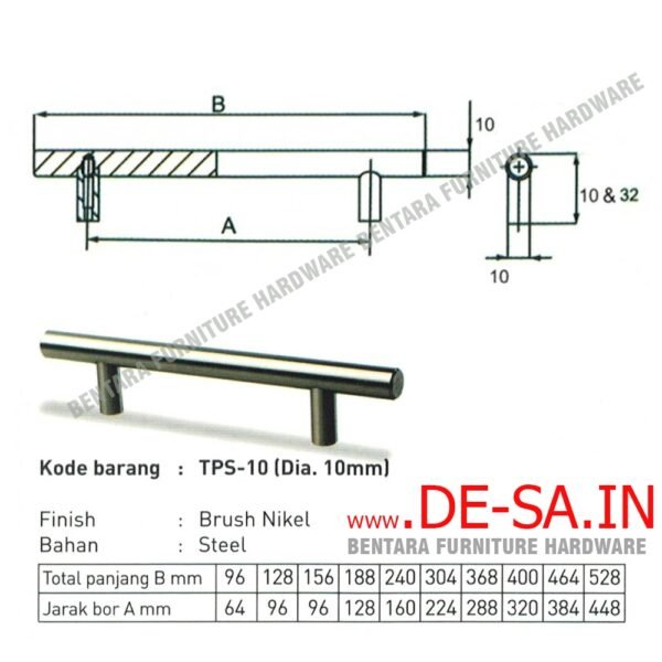 HUBEN TPS-10 304MM TARIKAN LACI HANDLE BLACK GOLD BRUSH NICKEL - Gambar 5