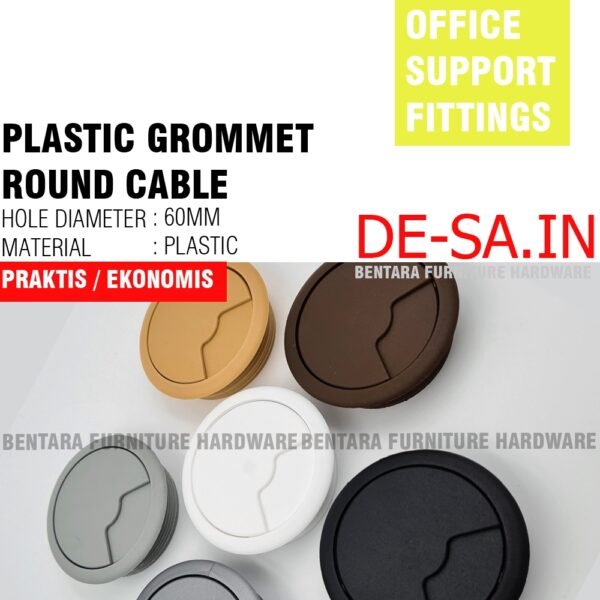 60 MM ROUND CABLE LUBANG KABEL MEJA KERJA KOMPUTER OFFICE KANTOR BULAT BUNDAR GROMMET PLASTIK PUTIH ABU HITAM COKLAT TUA CREAM WHITE BLACK DARK BROWN GREY BEIGE