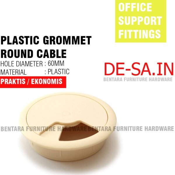 60 MM ROUND CABLE LUBANG KABEL MEJA KERJA KOMPUTER OFFICE KANTOR BULAT BUNDAR GROMMET PLASTIK PUTIH ABU HITAM COKLAT TUA CREAM WHITE BLACK DARK BROWN GREY BEIGE - Gambar 2