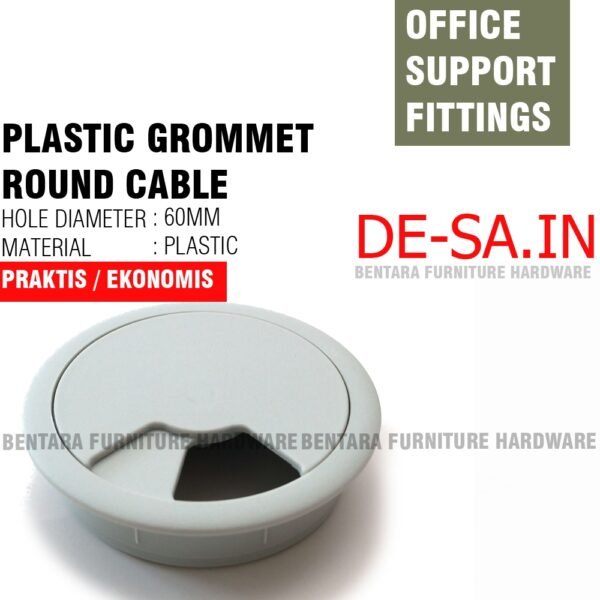 60 MM ROUND CABLE LUBANG KABEL MEJA KERJA KOMPUTER OFFICE KANTOR BULAT BUNDAR GROMMET PLASTIK PUTIH ABU HITAM COKLAT TUA CREAM WHITE BLACK DARK BROWN GREY BEIGE - Gambar 4