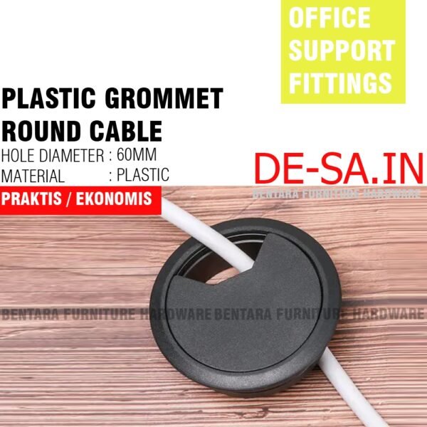 60 MM ROUND CABLE LUBANG KABEL MEJA KERJA KOMPUTER OFFICE KANTOR BULAT BUNDAR GROMMET PLASTIK PUTIH ABU HITAM COKLAT TUA CREAM WHITE BLACK DARK BROWN GREY BEIGE - Gambar 5