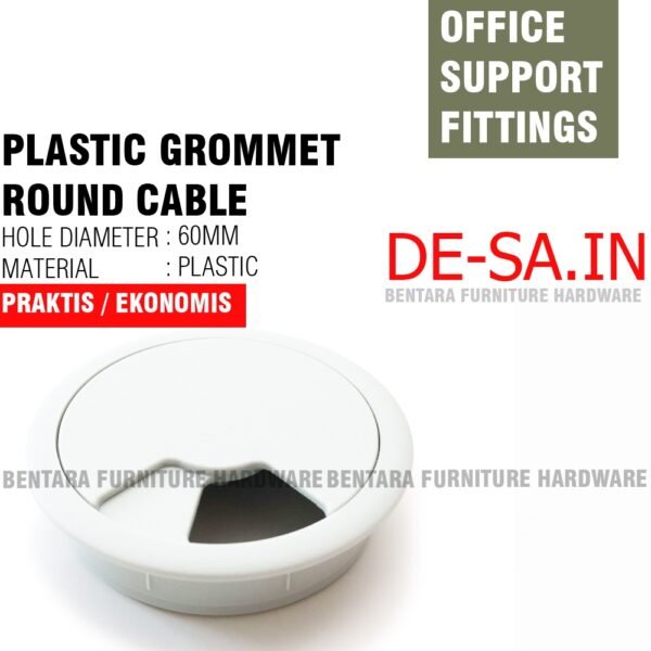 60 MM ROUND CABLE LUBANG KABEL MEJA KERJA KOMPUTER OFFICE KANTOR BULAT BUNDAR GROMMET PLASTIK PUTIH ABU HITAM COKLAT TUA CREAM WHITE BLACK DARK BROWN GREY BEIGE - Gambar 6