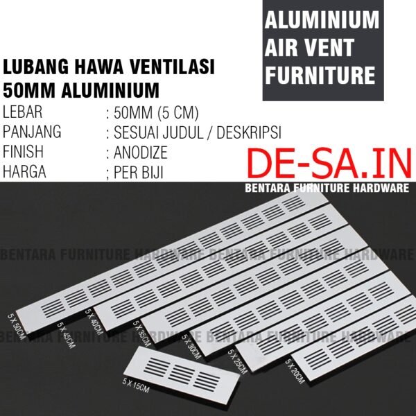 LUA-50 LUBANG UDARA ALUMINIUM 50MM -  150 / 200 / 250 / 250MM  Furniture Air Ventilasi Persegi - Gambar 3