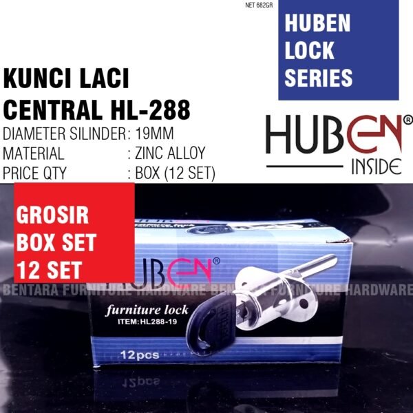 (BOX SET 12 PCS) HUBEN LOCK HL-288 / 16MM - Kunci Laci CENTRAL SENTRAL Drawer Lock (GROSIR)