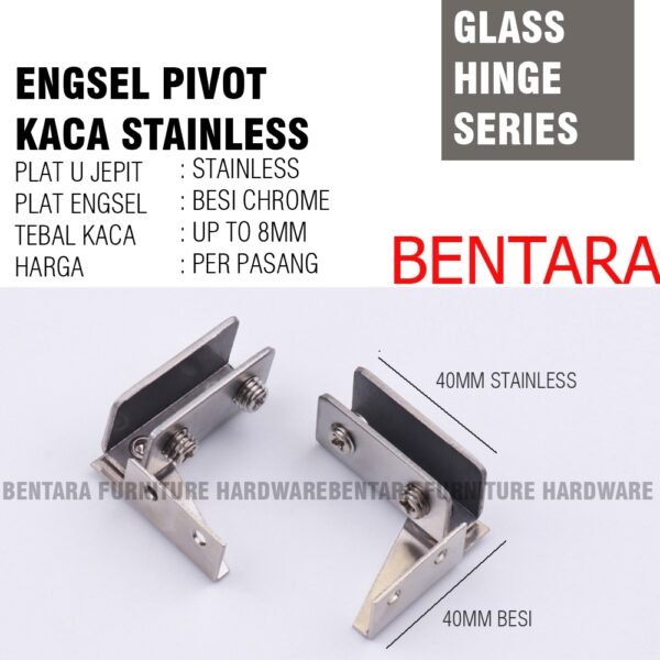 2 X ENGSEL PIVOT STAINLESS JEPIT KACA 8MM - PIVOT HINGE GLASS CABINET