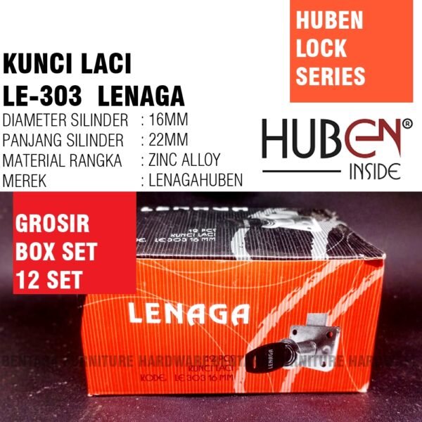 (BOX SET 12 PCS) Huben Lenaga Lock LE-303 Kunci Laci - Drawer Lock (GROSIR)