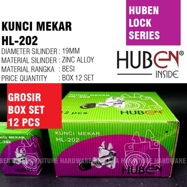 (BOX SET 12 PCS) Huben Lock HL-202 Kunci Mekar Lemari Geser - Sliding Wardrobe Lock (GROSIR)