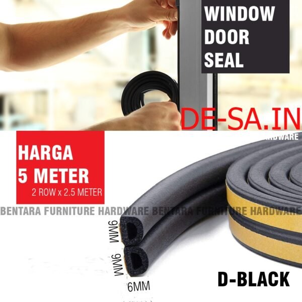 5 x Mohair Karet Tipe D-6MM Dengan Perekat  - D-Shape Window Door Strip Seal Foam Include Double Tape Self Adhesive - Gambar 5