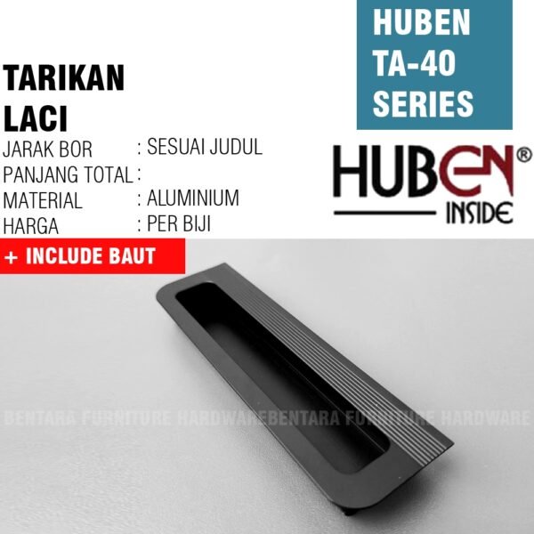 HUBEN TA-40 96MM TARIKAN LACI TANAM MEJA LEMARI Gagang Pintu Handle Aluminium BLACK GOLD HITAM EMAS