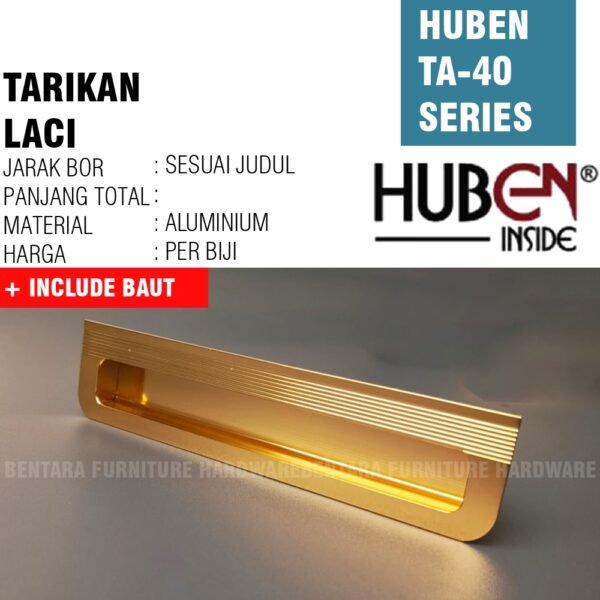 HUBEN TA-40 96MM TARIKAN LACI TANAM MEJA LEMARI Gagang Pintu Handle Aluminium BLACK GOLD HITAM EMAS - Gambar 2