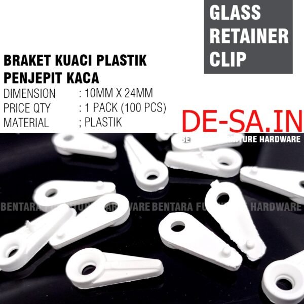 100 x BRAKET KUACI JEPIT KACA PUTIH COKLAT WHITE BROWN PLASTIK