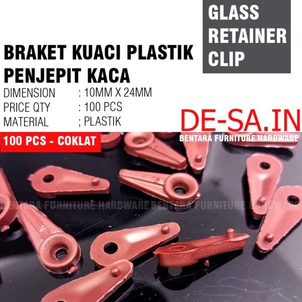 100 x BRAKET KUACI JEPIT KACA PUTIH COKLAT WHITE BROWN PLASTIK - Gambar 2