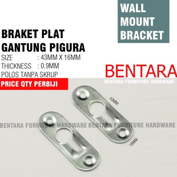 BRAKET 43MM PLAT GANTUNG FOTO KEYHOLE PLAT - 43MM X 16MM PHOTO FIGURA DINDING FRAME WALL MOUNT PIGURA