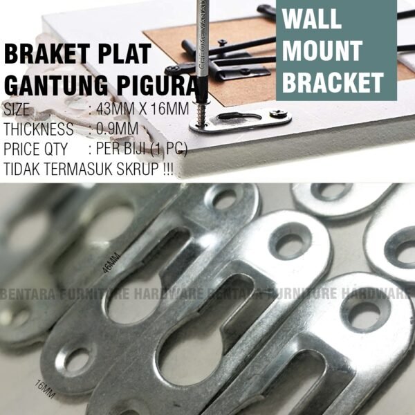 BRAKET 43MM PLAT GANTUNG FOTO KEYHOLE PLAT - 43MM X 16MM PHOTO FIGURA DINDING FRAME WALL MOUNT PIGURA - Gambar 2