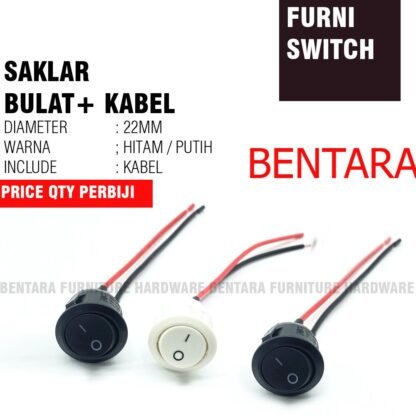 SF-B20K SAKLAR FURNITURE + KABEL / SAKLAR BULAT D-22 MM SWITCH ROCKER - Saklar Bulat 20MM - Medium Mini Switch On Off Hitam Putih